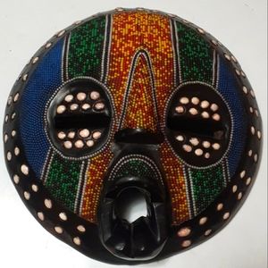 Wood AFRICAN MASK BEADED TRIBAL CEREMONIAL GHANA MASK